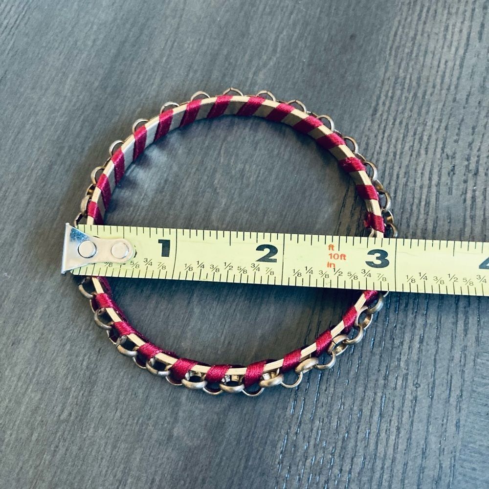 Maroon Ribbon Gold Chain Bangle Bracelet - Picture 2 of 3